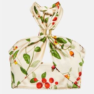 New AGUA by Agua Bendita “Mulato” Cropped Halter Top Floral Tropical Fruit Print